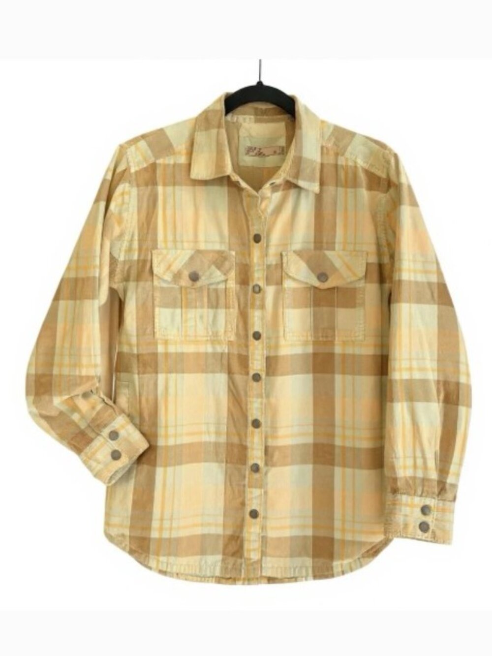 prAna Finnegan Corduroy Plaid Shirt Jacket Small Tan Gold Blue W23202192 Shacket